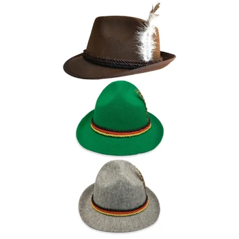 Лека фетровая шапка с украса от пера за жени, мъже дишаща фетровая шапка Octoberfest с перо, фетровая шапка Western Jazzs