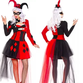 Веселият цирк Клоун Cosplay Костюм за жени се Обличат Ужасно Зъл Шегаджия Тюлевое обличам Дрехи за възрастни Хелоуин Карнавальная парти