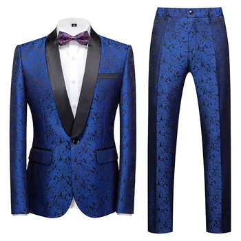 (Сака + панталони) Луксозен мъжки бизнес облекло, комплект от 2 теми, стилни, тънки мъжки официални сватбени костюми за младоженец, светска смокинг, плюс размера на 6XL-M
